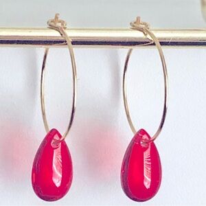 New Bright Red Pomegranate Seed Blood Drop Drip Unique Handmade Hoop Earrings